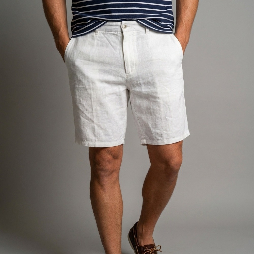 Massimo Dutti Mens White 100% Linen Chino Shorts Size 31 2915/015/250 NWT